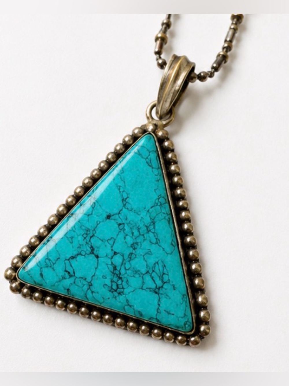 Vintage Turquoise Triangle Pendant Necklace Southwestern Boho Statement